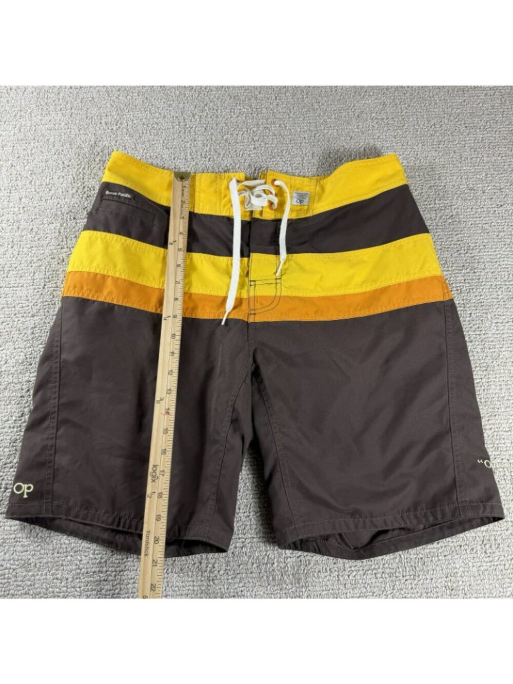 Ocean Pacific Retro Style Beach Board Shorts Brown Yellow Men’s Size 33 x 9 - Picture 4 of 6